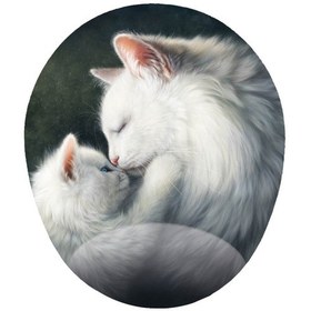 Resim Beyaz Yavru Ve Anne Kedi - Bilek Destekli Oval - Kedili Mousepad 