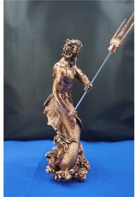 Resim Poseidon Heykel Biblo Tasarım - 30 Cm Mitolojik Obje Hediyelik Eşya Ev Dekor Bakır 