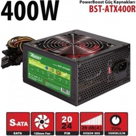 Resim Powerboost BST-ATX400R 400W, Ppfc 12CM Siyah Fanlı Atx Psu Power Kablo (Retail Box) Güç Kaynağı 
