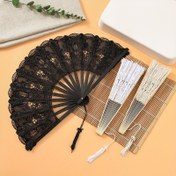 Resim Çiçek Desenli Vintage Dantel Nakışlı Katlanabilir Yelpaze - Kadınlar için Şık Siyah & Beyaz Elde Taşınan Yelpaze, Mükemmel Tatil Hediyesi veya Ev Dekoru, Nakışlı Dantel Kenar 