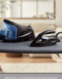 Resim HOMEND Steamwork Buhar Kazanlı Ütü Siyah Mavi 2400 W 