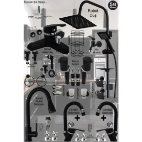 Resim Tesitay Batarya Musluk Siyah Renk Mutfak Lavabo Banyo Bataryası Seti Robot Duş Aksesuar Armatür Banyo Seti 