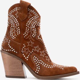 Resim Dericlub Kadın Taşlı Kalın Taban Western Bot Gerçek Süet Deri ZY 1610 TABA 