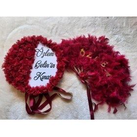 Resim KAĞAN SÜS Kına Gecesi Gelin Tefi Ve Yelpazesi Bordo 