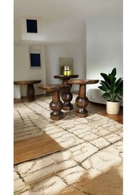 Resim Modern Ahşap Mantar Sehpa 3 Lü Set Ceviz Masif Doğal Fiskos Ve Zigon Sehpa - Wooden Side Table Ceviz 