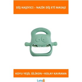 Resim Koyu Yeşil Gıda Sınıfı Silikon Diş Kaşıyıcı Bebekler İçin Eğlenceli Ve 