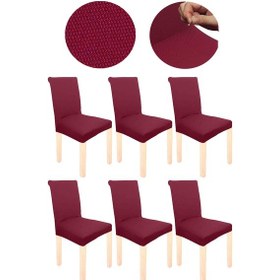 Resim Spandex Mikro Petek Kumaş Likralı Lastikli Tüylenmez 6'lı Sandalye Kılıfı Esnek Sandalye Örtüsü - Bordo 