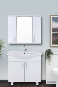 Resim Mars Banyo Avşa 80 Cm Banyo Dolabı %100 Mdf 2 Raflı 2 Kapaklı Üst Ve 2 Kapaklı Lavabolu Alt Modül 