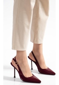 Resim Suins Casira Model Çivi Topuk Çizgi Desenli Kadın Stiletto Ayakkabı Bordo 
