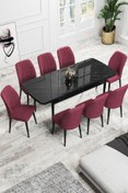 Resim Canisa Concept Rio Serisi 80x132 Açılabilir MDF Mutfak Masası Takımı Siyah Mermer Desen Masa 8 Bordo Sandalye 