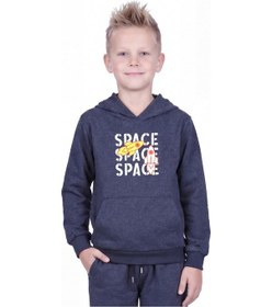 Resim Fyk Kids Kanguru Cepli Kapüşonlu Baskı Detaylı Erkek Çocuk Sweatshirt Füme 