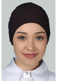 Resim Altobeh Kadın Pratik Dikişsiz Bağcıklı Kaymayan Tesettür Penye Bone - Koyu Kahverengi 