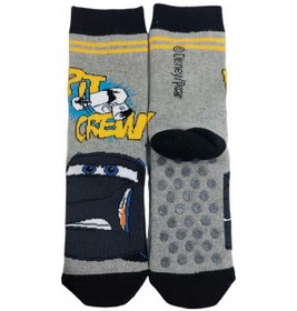 Resim Cars Figürlü Kışlık Çocuk Havlu Çorap-Gri 