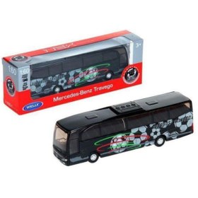 Resim WELLY 1:60 Ölçek Mercedes Benz Travego Die Cast Metal Otobüs Siyah 