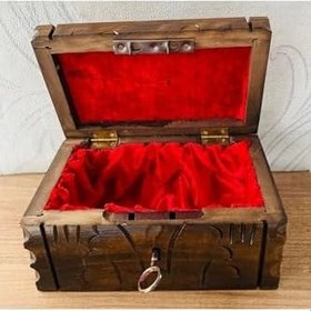 Resim Ceviz Işlemeli Oyma Dekoratif Sandık Kumbara Kilitli 