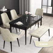 Resim Canisa Concept Roy Serisi, 80 x 132 cm Mdf Mutfak Masa Takımı,siyah Mermer Desen Masa 4 Sandalye 1 Bench 