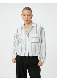 Resim Koton Uzun Kollu Gömlek Cepli Düğmeli Siyah Çizgili 4sak60341uw Siyah 