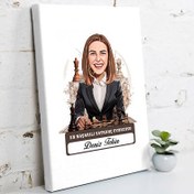 Resim Karikatürlü Kadın Satranç Oyuncusu Kanvas Tablo 