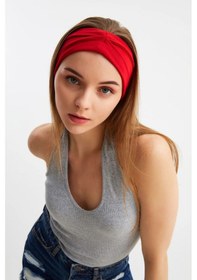 Resim Kadın Çift Taraflı Kullanım Alternatifli Pamuklu Penye Kaymaz Hafif Spor Saç Bandı Bandana - Tek Ebat / Kırmızı Kırmızı 