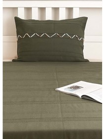 Resim Luna Haki Boncuklu Püsküllü %100 Pamuklu Tek Kişilik Yatak Örtüsü Takımı Haki 