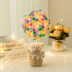 Resim Renkli Pom-Pom'larla, Buz Ayısı & Dilek Tavşanı Bebekli Kaprisli Makaron Sıcak Hava Balonu Gece Lambası - Kızlar için DIY El Sanatları Kiti, Pille Çalışan Dekoratif Yatak Lambası, Yatak Odası Atmosferi için İdeal & Sevgililer Günü ve Gençler Günü için Hediye 