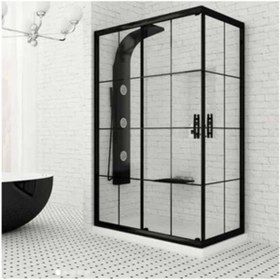 Resim Blackline Siyah Çizgili Köşe 120x130 5 Mm Temperli Cam Duşakabin 