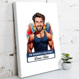 Resim Karikatürlü En Yakışıklı Halterci Kanvas Tablo 