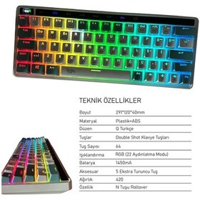 Resim Gameagle Airsync MK-64X1aAAB Mavi Switch Kablosuz Oyuncu Mekanik Klavye 