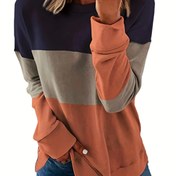 Resim Kadınlar İçin Renk Bloklu Uzun Kollu Yuvarlak Yaka Kazak - Rahat Kesim Makinede Yıkanabilir Her Mevsime Uygun Çok Amaçlı Üst, Günlük Giyim, Pürüzsüz Dokulu 