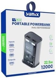Resim Sunix 12000 Mah 22.5W Dual USB Led Göstergeli Powerbank Gri PB-44 