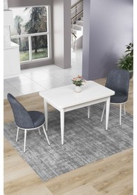 Resim Canisa Concept Nil Serisi 70x110 Sabit Mutfak Masası Takımı Beyaz Masa 2 Füme Sandalye Beyaz 