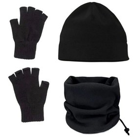 Resim Soğuk Geçirmez Polar Boyunluk,bere Ve Örgü Kesik Eldiven Siyah 