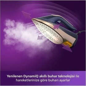 Resim Philips Azur Buharlı Ütü 100 Watt Alüminyum Tabanlı Damlama Önleme Özelliği ile Beyaz 