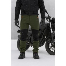 Resim DRC Outdoor Kışlık Softshell Motorcu Pantolonu – Haki/Siyah, Su & Rüzgar Geçirmez, Polar İçli 