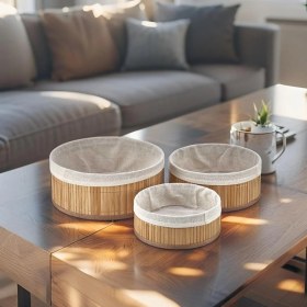Resim Bambu Çok Amaçlı Saklama Kutusu 3'lü Set, Düzenleyici Derin Boy Organizer, Dekoratif Bambu Düzenleyici 3 Boy Doğal Renk (Yuvarlak) 