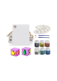 Resim Çocuklar İçin 25x35 CM Tuval + Baskı ,Parmak Boyası , Palet Ve İpek Fırça Seti 