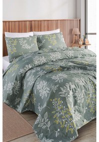 Resim Kapitone Yatak Örtüsü Seti Çift Kişilik Line Leaf Zümrüt Yeşili Zümrüt Yeşili 