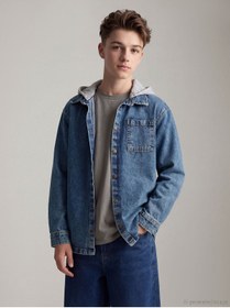 Resim LC Waikiki NEVAVM Farkıyla LCW Kids İndigo Kapüşonlu Erkek Çocuk Jean Gömlek - S62664Z4-507 