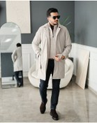 Resim Erkek Açık Gri Düğmeli Kuşaklı Trençkot Taş 