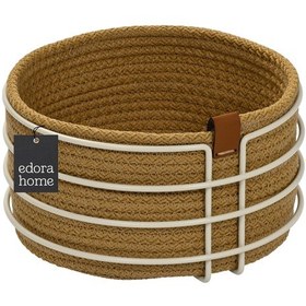 Resim Bej Yuvarlak Ekmek Sepeti Şık,ekmeklik Kahve Hasır Örmeli Makrome-çok Amaçlı Metal Paslanmaz Beyaz 