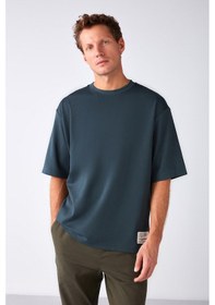 Resim Grimelange Joel Erkek %100 Organik Pamuklu Kalın Kumaşlı Özel Dokulu Etiket Detaylı Oversize Yeşil T-shirt 