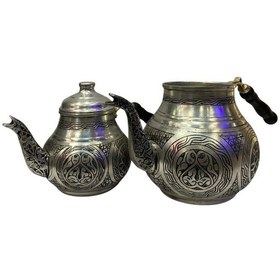 Resim Gümüş Renkli Bakır İşlemeli Çaydanlık Gümüş 