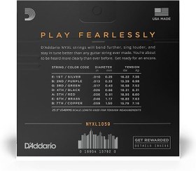 Resim D'Addario Elektro Gitar Telleri | Gitar Telleri E Gitar | Premium Teller 7 Telli Elektro Gitar | En Popüler Tel Markası | NYXL1059 | "New York" Çelik | Reg. Light (10-59) 