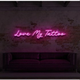 Resim Love My Tattoo Yazılı Neon Tabela Pembe 