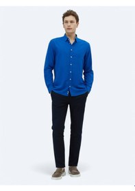 Resim Saks Düz Dokuma Casual %100 Pamuk Gömlek Saks 