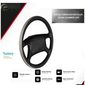 Resim Dikişli Direksiyon Kılıfı Siyah Çember Gri Siyah 