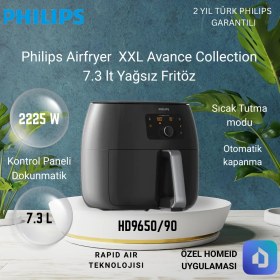 Resim Philips Avance Collection HD9650/90 Xxl Airfryer 7.3 Lt + Airfryer Uyumlu Aksesuar Xxl Izgara Teli Fritöz 