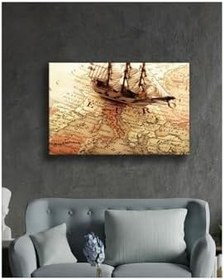 Resim Camdan Tablo (1736) Gemi Ve Dünya Haritası 4mm Dayanıklı Cam Tablo Temperli Cam, World Map Çok Renkli 36 x 24 