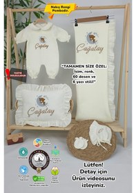 Resim Gros Shop Müslin Yeni Doğan 4katlı Organik %100pamuk Kişiye Özgü Nakışlı Hastane Çıkış Seti Ayıcık Model 4 Ekru-1 