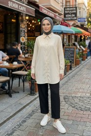 Resim adamila Kadın Dubai Kumaş Tesettür Tunik Düğmeli Klasik Kesim Rahat Kalıp Günlük Ofis Basic Kadın Tunik 